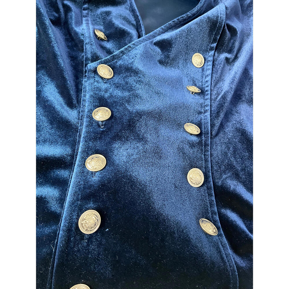 NEW Y2K Retro SZ S Velvet Blue Boho Double-Breast Button-Up Vintage Blazer Top - Picture 10 of 10